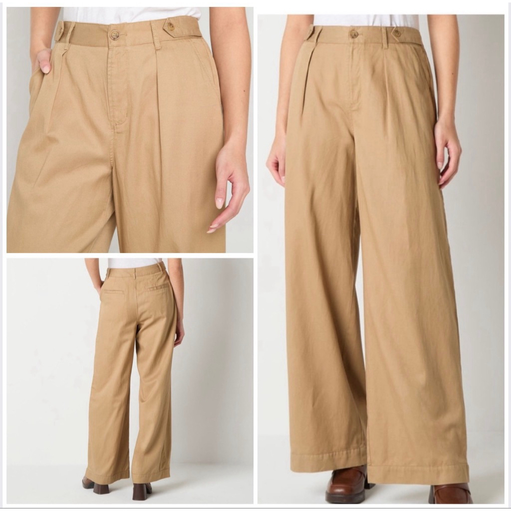 A.N.A. Tan High-Rise Wide Leg Trousers Size 14